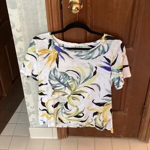 Chico's Tropical Print Short Sleeve Top - White, Yellow, Blue
